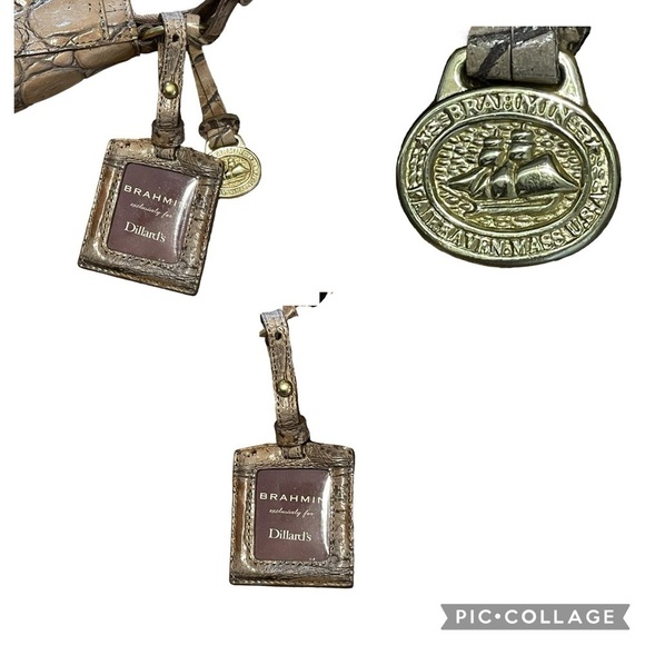 Brahmin For Dillard's Stone Colored Croc Leather Rectangle Shoulder Handbag - Picture 4 of 12